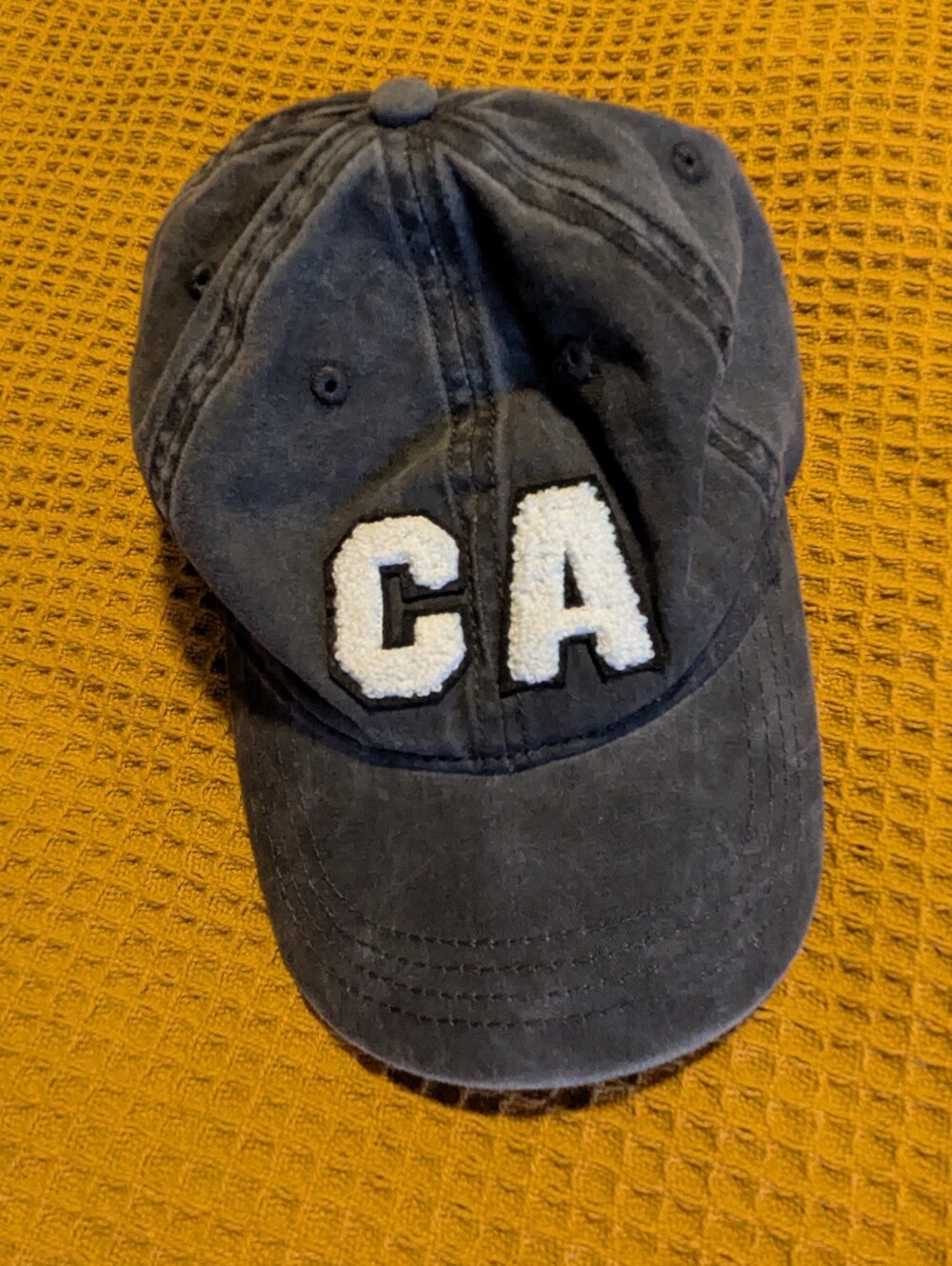 Washed Navy Baseball Cap with White 'CA' Chenille Patch